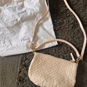 Clare V Woven Petite Moyen Leather Crossbody in Cream